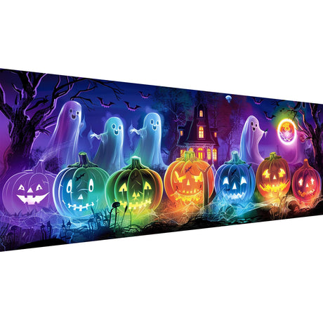 Zariocy 5D Large Diamond Art Kits for Adults Glowing Pumpkin, Diamond Painting Art Halloween Round Full Drill Crystal Diamond Embroidery Paintings Arts Craft for Home Office Wall Decor 31.5x11.81 inch Zariocy