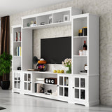 WOODTIME Large Wall Unit Entertainment Center with Bookshelves, Modern 4-Piece TV Stand with Bridge Cabinet & 19 Shelves, Media Console Table with Glass Doors for Living Room & Home Theater, White WOODTIME