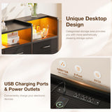 Casaottima Dresser for Bedroom with LED Lights, 9 Drawer Bedroom Dresser with Charging Station, Fabric Dressers & Chest of Drawers with Shelves for Closet, Sturdy Steel Frame Wooden Top, Black Casaottima