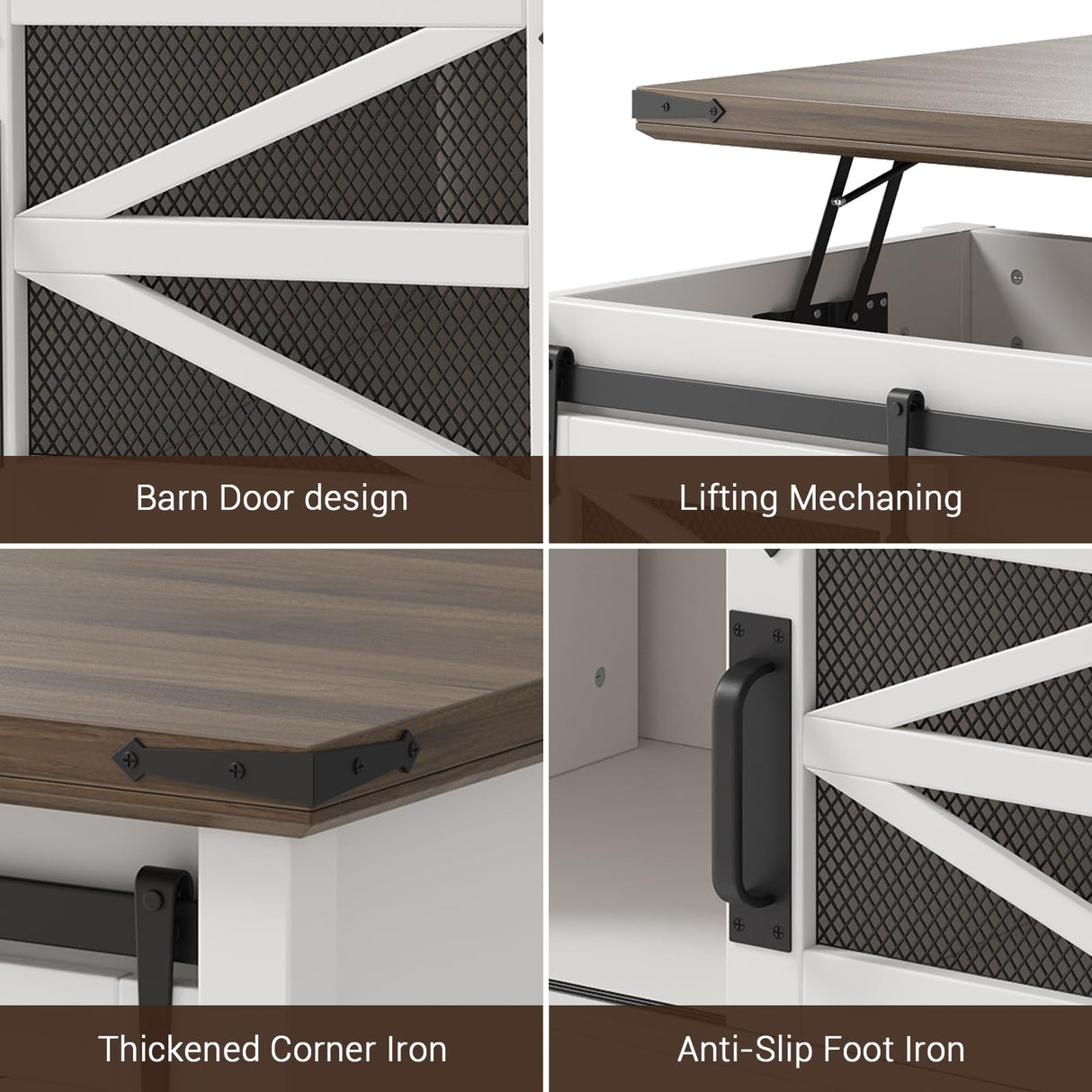 GarveeHome Lift Top Coffee Table, 47.2" Multifunction Coffee Table with Sliding Barn Door, Hidden Storage Compartment, Lifting Table Top and Adjustable Shelf, Farmhouse Rustic Center Dining Table GarveeHome