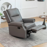 Modern Genuine Leather Swivel Rocker Recliner Chair, Manual Glider Rocking Chairs for Adults, Overstuffed Nursery Rocking Chairs with Footrest, Rocker Recliner for Living Room, Bedroom (Grey) HOMEFLEX