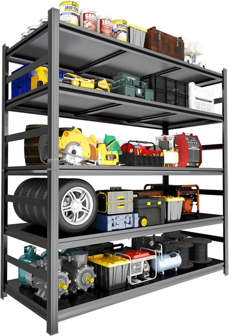 Notmise Garage Shelving, Storage Shelves Heavy Duty, 5-Tier Adjustable Black Shelving, 3000Lbs Utility Shelf for Garage/Basement/Kitchen, 72”H×48”W×24”D Notmise