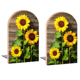 Wooden Board Sunflower Book Ends Decorative Wood Bookends for Shelves Kids Room Desk Home Office Book Stoppers for Magazines,Books, DVDs, 1 Pair/2 Pieces(5x3.1 in) Famame