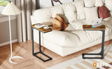 QEEIG Narrow C Shaped Side Table Set of 2 Living Room Sets Slim Couch Tray Tables Skinny Thin Small Farmhouse 7 inch Width, Rustic Brown (017-18BN) QEEIG