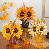 Fall Sunflower Mason Jar Centerpiece – Artificial Autumn Flowers in Rustic Glass Vase with Rope, Farmhouse Table Decor for Thanksgiving, Kitchen, Tiered Tray, Living Room, Mantel, Bathroom, Wedding DILATATA