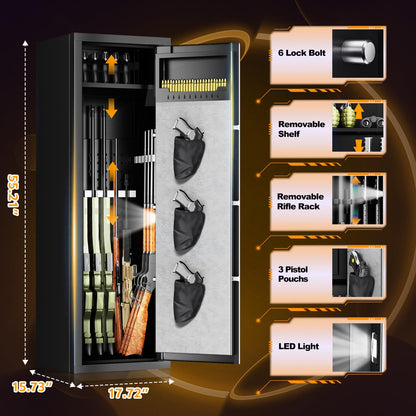 10-15 Gun Biometric Safe Unassembled Large Rifle Gun Safes with Dual Alarm, Mute Function, and LED Light for Home