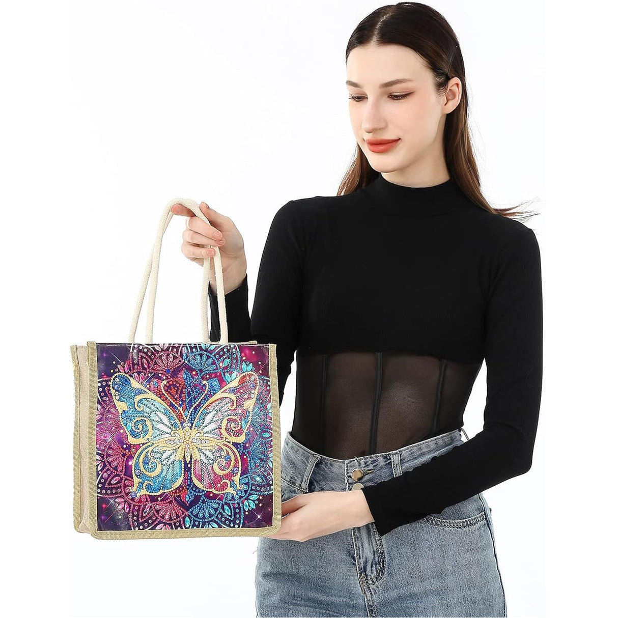 KACASHIP 5d Diamond Painting Shopping Tote Bags Kits Handmade Art Reusable Handbags Craft for Women Grandma Daughter Gifts KACASHIP