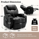 Korser Recliner Chair, Rocking Chair with Massage and Heat, 360° Swivel Recliner Chairs for Adults, Rocker Manual Recliner with Remote Control and Cup Holder for Living Room, Bedroom, Nursery Korser