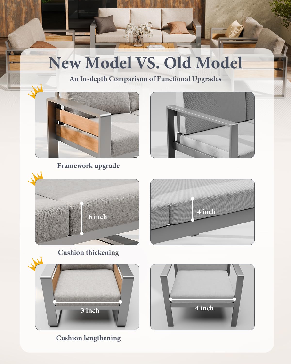 ZANDOR Aluminum Outdoor Patio Furniture Set, 5-Piece Metal Modern Outside Sectional Conversation Lawn Furniture with Coffee Table & Washable Thick Cushions,Seating Sofa for Garden/Backyard/Porch Grey ZANDOR