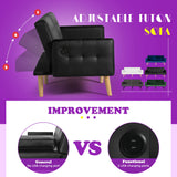 TYBOATLE Faux Leather Convertible 65'' Folding Futon Sofa Bed w/ 2 USB, Loveseat for Small Space, Apartment, Dorm, Living Room, Office, Black TYBOATLE