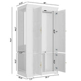 LIKIMIO Armoire Wardrobe Closet with Mirror, 70” Wooden Wardrobe Cabinet with 4 Doors, 2 Open Storage Shelves, Freestanding Bedroom Armoire with 3 Hooks & Hanging Rod for Home Room, White LIKIMIO