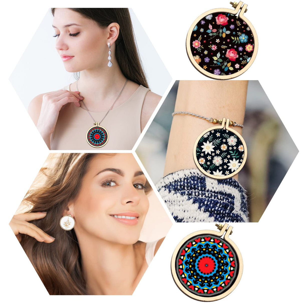 Jetec 20 Pieces 2 Inch Mini Embroidery Hoops Wooden Small Tiny Embroidery Hoops Adjustable Circle Cross Stitch Ring Bulk for Home Ornaments Art Craft Handy Sewing Jetec