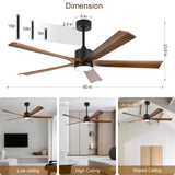 heimo 60 Inch Ceiling Fans with Lights and Remote, Wood Indoor Outdoor Ceiling Fan with Light for Patios Living Room Bedroom 5 Blades DC Motor Mid Century Modern Wooden Fan (Walnut) heimo