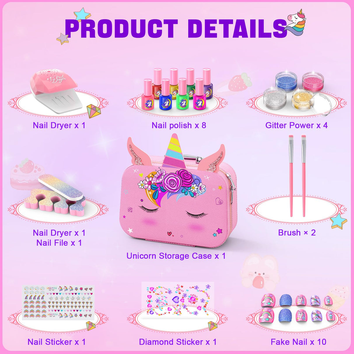 Kids Nail Polish Set for Girls, Non-Toxic Quick Dry Nail Art Salon Kit with Nail Dryer and Peelable Nail Polish,Ideal Gift Toys for Girls Age 3-12 Websonaw