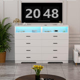 FJTJBSI Dresser with Power Outlets and LED Lights Wooden 4 Drawer Dresser with Large Organizer Tall White Drawer for Bedroom Modern Chest of Drawers Closet for Living Room Kids Room FJTJBSI