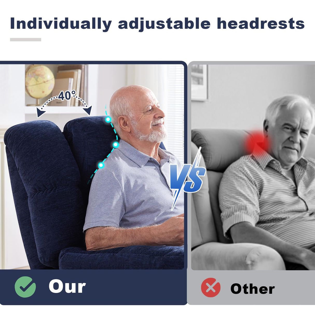 Eiayeebil Triple Motor Power Lift Recliner Chair with Massage and Dual Heat for Elderly People, Zero Gravity Lay Flat Recliner Infinite Position, USB Ports（Navy Blue） Eiayeebil
