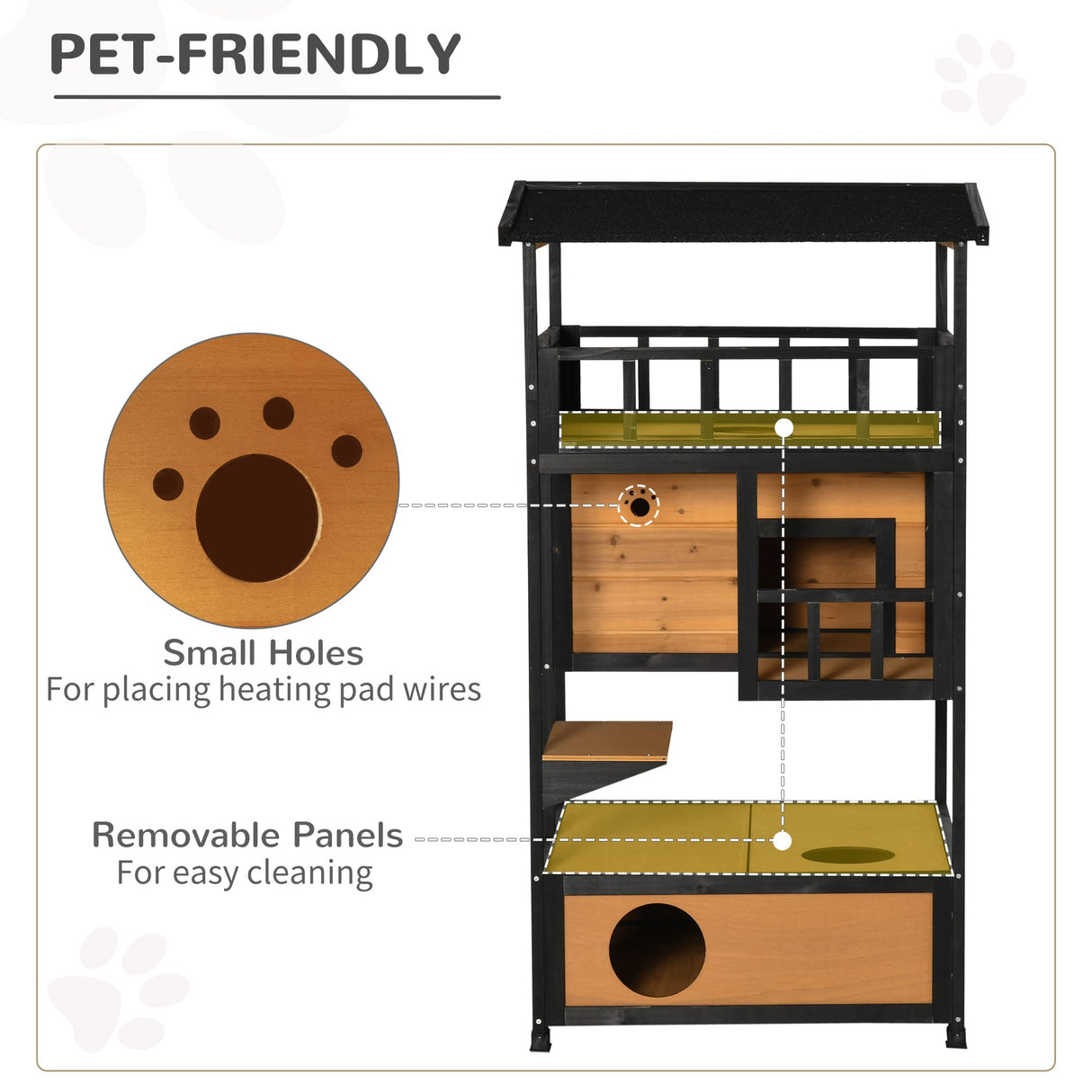 PawHut Wooden Outdoor Cat House, Feral Cat Shelter Kitten Condo with Asphalt Roof, Escape Doors, Condo, Jumping Platform, Yellow PawHut