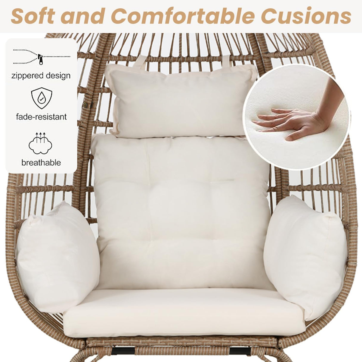 BestMassage Egg Chair Oversized Wicker Egg Chair Outdoor Chair 352lbs Capacity All Weather PE Rattan Patio Chair with Removable Thick Cushions for Balcony Backyard Paito Indoor Outdoor, White BestMassage
