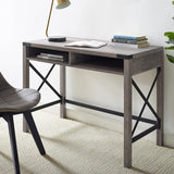 Walker Edison Callum Modern Farmhouse Metal X Writing Desk, 42 Inch, Grey Wash Walker Edison