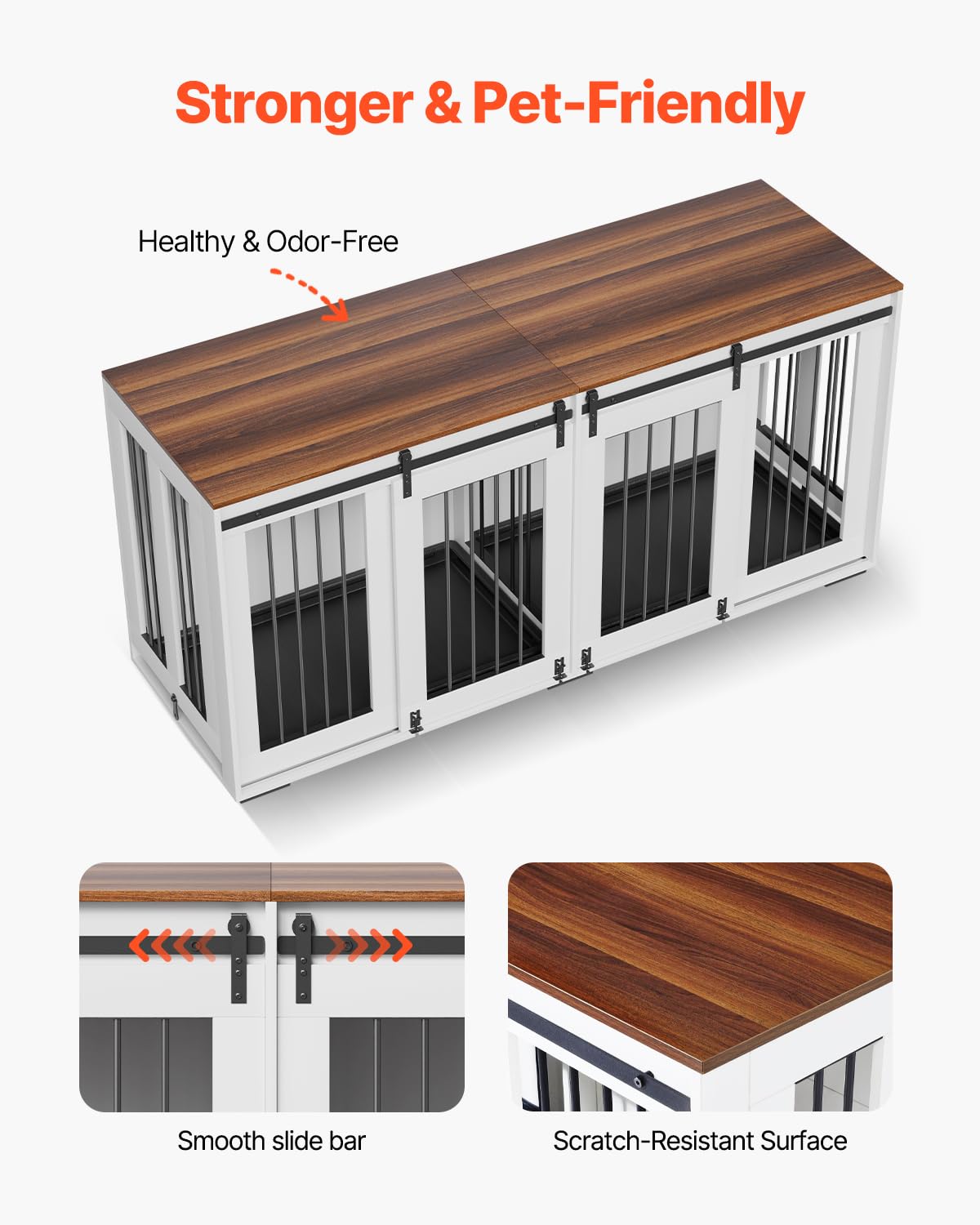 VEVOR 72"Dog Crate Furniture for 2 Dogs,Double Dog Crate Furniture with Double Sliding Doors,Large Dog Crate TV Stand with Removable Tray,Steel Frame Double Dog Crate for Small,Medium,Large Dogs White VEVOR