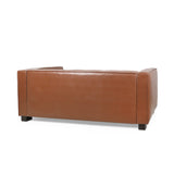 Christopher Knight Home Goyette 3 Seater Sofa - Faux Leather - Cognac Brown/Dark Walnut Christopher Knight Home