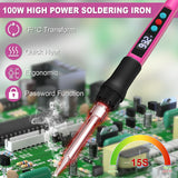 Soldering Iron Kit, 100W Soldering Gun with LED Digital Display, Adjustable Temperature 356-932℉ Solder Kit for Electronics, Includes Soldering Tip, Solder Wire, Stand, Tweezers and Paste, Rose Red Crtsweker