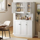 ONBRILL 71" Tall Kitchen Pantry Storage Cabinet with Microwave Stand & Door Shelf, Freestanding Kitchen Hutch with 6 Doors and Adjustable Shelves, Modern Food Pantry for Kitchen, Dining Room, White ONBRILL