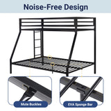 Allewie Metal Bunk Bed Twin Over Full Size for Junior & Adults with Ladder and Heavy Duty Guardrail, Small Space Saving Design for Bedroom Kid Room and Dorm, Black Allewie