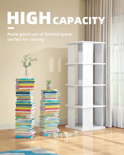 ATRURAL 4-Tier Rotating Bookshelf - 360° Solid Wood Bookcase Organizer in White - WoodArtSupply