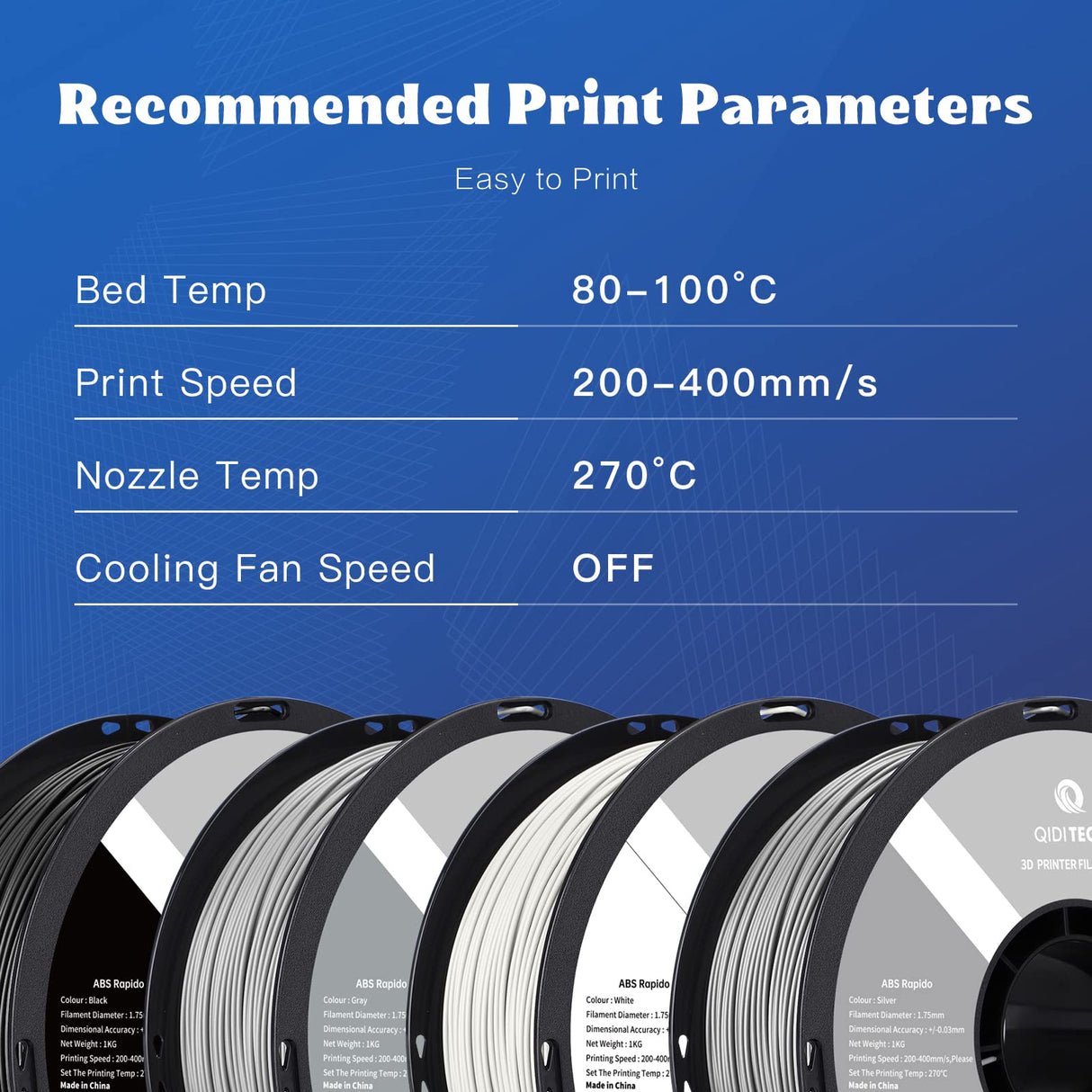 R QIDI TECHNOLOGY ABS Filament 1.75mm, 3D Printer Filament ABS Rapido 1kg Spool (2.2lbs), Suitable for Hyper Speed Printing, 3D Printing Filament Fit Most FDM 3D Printers, Highly Resistant, Black R QIDI TECHNOLOGY