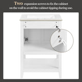 Yaheetech 24" Modern Bathroom Vanity with Sink, Bathroom Sink Cabinet with Rectangular Ceramic Basin, Bathroom Vanities Cabinet with 2 Doors and 1 Open Shelf, White Yaheetech