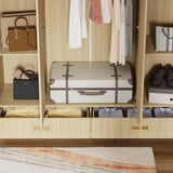 Hitow Armoire Wardrobe Closet with Hanging Rod, 2 Drawers & Shelves, 8-Door Wood Grain Wardrobe Closet with Top Cabinets, Free Standing Clothes Organizer Cabinet for Bedroom, Light Brown Hitow