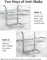 YASONIC Shower Caddy Hanging - Never Rust Shower Organizer - Aluminum Over The Head Caddy with 10 Hooks for Razor/Sponge - Rack with Soap Basket - Silver YASONIC