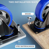 6 Inch Swivel Caster Wheels, Casters Set of 4 Heavy Duty with Brakes, Plate Casters No Noise Locking Castor with Polyurethane Wheels for Cart, Furniture,Workbench,Cabinet(Two Hardware Kits Include) WOZESEIK