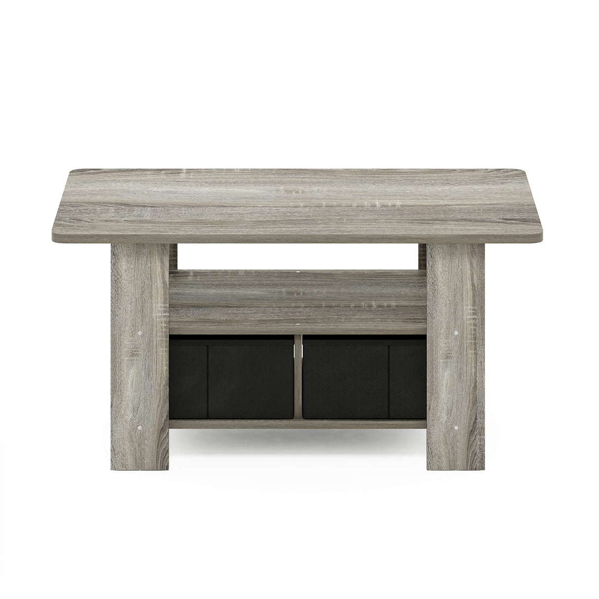 Furinno Andrey Coffee Table with Bin Drawer, French Oak Grey/Black Furinno