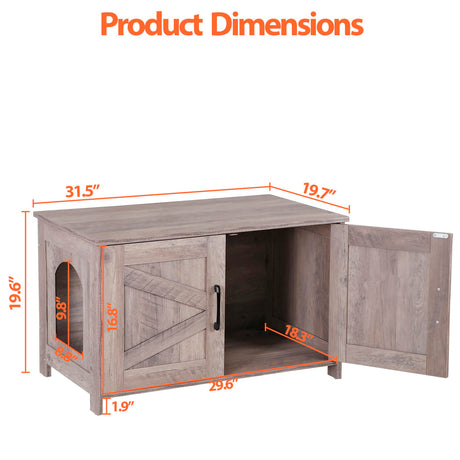 ZENY Cat Litter Box Enclosure, Litter Box Furniture Hidden, Wooden Litter Cabinet with Divider, Farmhouse Style Cat Washroom Storage Bench，Fit Most of Litter Box, Greige ZENY