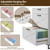 Lateral File Cabinet with 3 Drawers, Modern Farmhouse File Cabinet for Legal/Letter/A4 Size Hanging Files, Printer Stand Large Wood Home Office, White Vabches