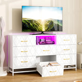 Patikuin 8 Deep Drawer White Dresser for Bedroom with Charging Station and LED Lights, 59" TV Dresser Wooden Large Long Dresser, Modern Chest of Drawers Storage Organizer for Closet, Living Room Patikuin