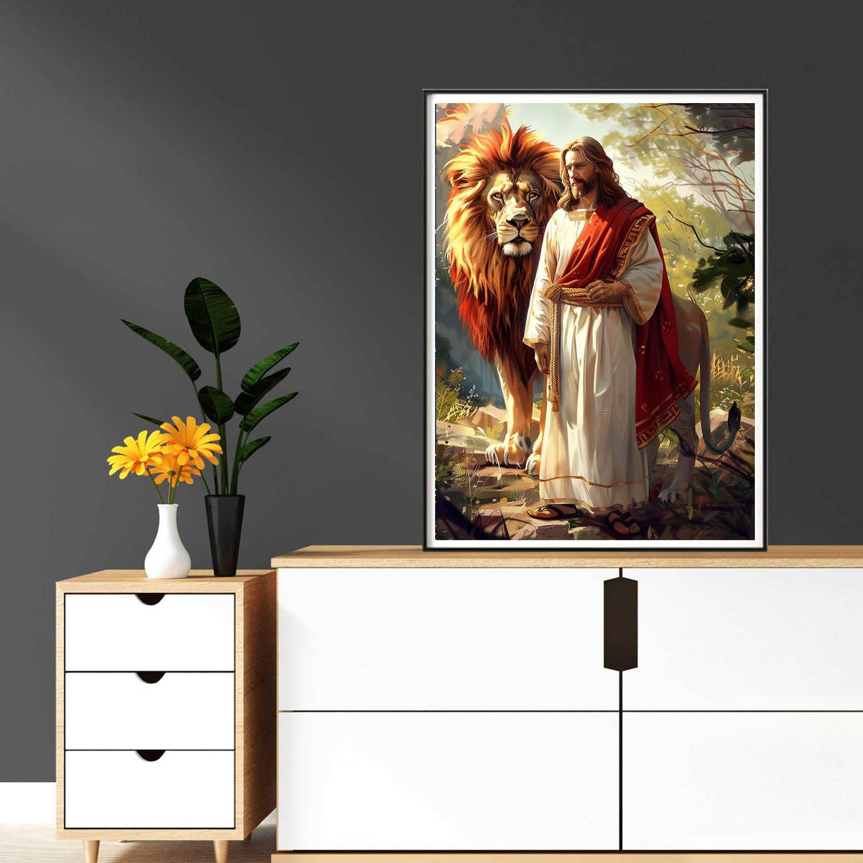 Reofrey DIY Diamond Art Kits for Adults Jesus, Lions Full Drill Round Rhinestone Diamond Painting Kits for Adults, Cross Stitch Embroidery Canvas for Crafts Home Wall Decor 30x40cm Reofrey