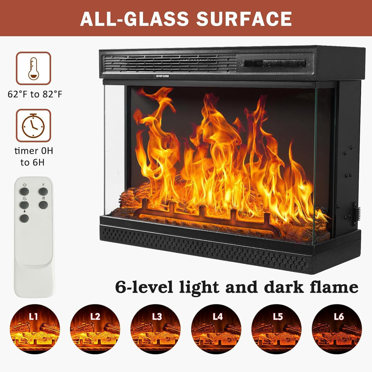 Breezestival Fireplace TV Stand with All-Sided Glass Electric Fireplace,59'' Entertainment Center with Farmhouse Glass Door Storage Cabinet, for TVs up to 65", White Breezestival