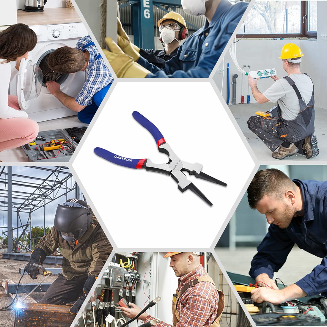 WORKPRO 8" Welding Pliers, Multi-Functional CR-V Steel Welding Pliers for Welding, Electrical, Mechanical, Workshop and Home Use WORKPRO