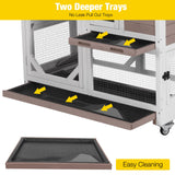 Aivituvin Rabbit Cage Indoor Outdoor Bunny Hutch on Wheels, 2 Story Wood Guinea Pig Cages with 2 Deeper Pull Out Trays Aivituvin