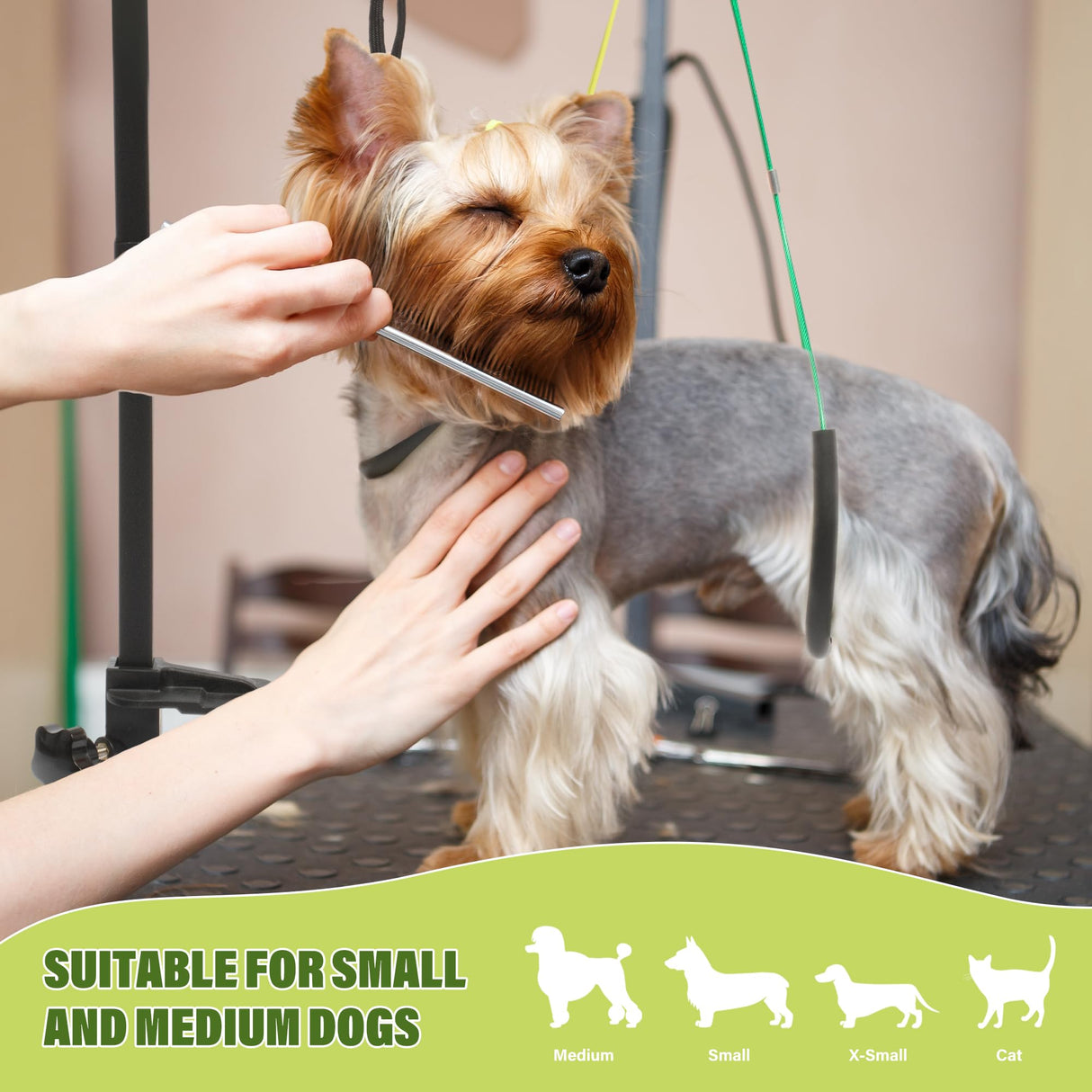 Dog Grooming Arm with Pet Grooming Hammock, getlstub 35" Pet Grooming Table Arm with Adjustable No Sit Haunch Holders, Dog Grooming Stand with Loop Noose for Small and Medium Pets getlstub