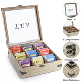 MOLIGOU Wood Tea Box Organizer, Tea Storage Chest with Glass Lid, 9 Compartments, Tea Bag Holder for Cabinet, Pantry MOLIGOU