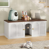 CHOEZON 47.2'' Double Cat Litter Box Enclosure, Hidden Cat Litter Box Furniture with Scratching Board and Dangling Ball, for 2 Cats, White and Walnut MMW02WL CHOEZON