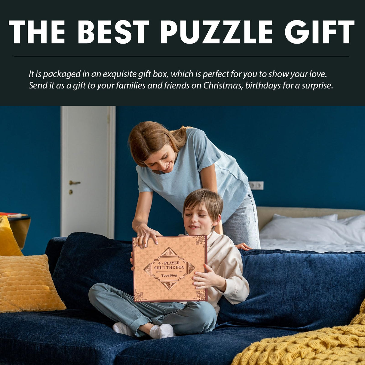 TooyBing Upgraded 1-4 Players Shut The Box Dice Game, Wooden Board Table Family Game for Kids and Adults with 12 Dice, Classic Tabletop Math Game for Pub Classroom Party, Gift for Christmas Birthday TooyBing