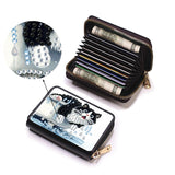 BAYUNOE Diamond Art Painting Credit Card Holder Anti-demagnetization Wallet with Zipper Business Accordion Card Wallet for Women Men Travel-Cat BAYUNOE