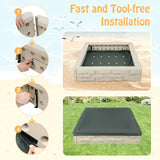 HONEY JOY Sandbox with Cover, 47x47 Inch Square Sand Pit for Backyard, Bottom Drainage Oxford Liner, HDPE Playful All Weather Resistant Sand Boxes for Kids Outdoor with Lid (White) HONEY JOY