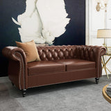 AVZEAR Leather Sofa 3 Seater Couch, Large Sofa Furniture Roll Arm Classic Tufted Chesterfield Settee Leather Sofa with Channel Tufted Seat Back for Living Room, Brown PU AVZEAR