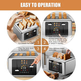 whall 4 Slice Touch Screen Toaster, Stainless Steel Toasters Digital Timer, Dual Control Panel Toasters，6 Shade Settings＆6 Bread Types, Smart Wide Slots, Bagel, Cancel, Defrost, Flat lever Stainless whall